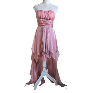 Windsor S Pink High Low Dress Strapless Rhinestone Smocked Party Cocktail Formal
